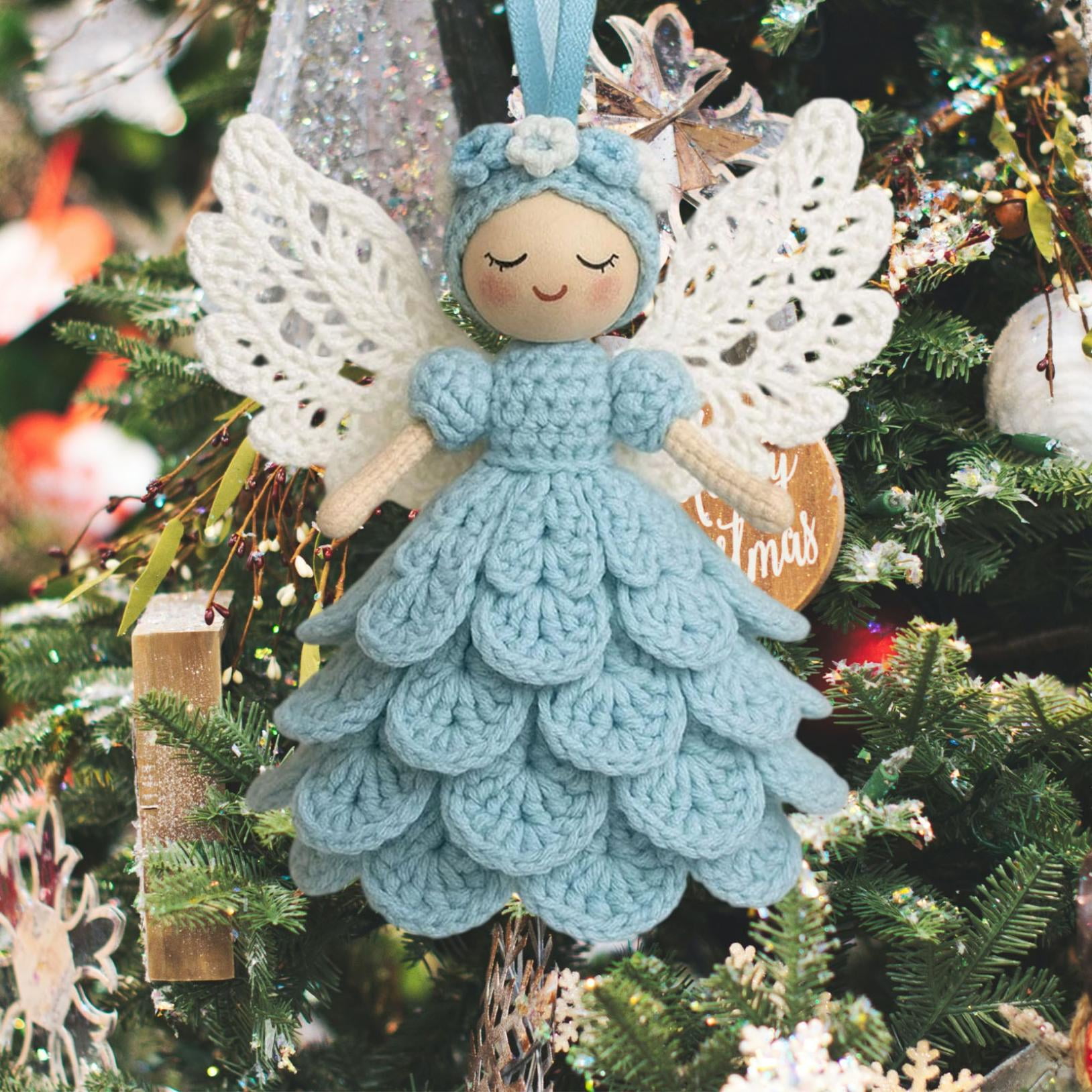 Christmas Crochet Angel Ornament Craft Kit - Cute Soft Knitted Yarn Pendant, Complete DIY Decor Set for Christmas Tree, Handmade Accessories for Personalized & Wall Decor, Light Blue, 5.91in