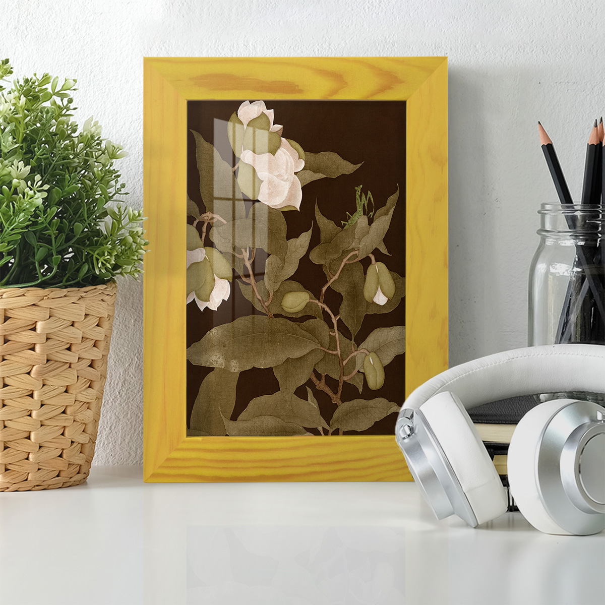 Asian Brocade I - Framed Print w/glass - Sunflower Yellow