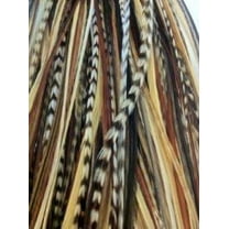 Feather Hair Extension 4-7 Natural Dark Browns with Beige Feathers for Hair Extension Includes 2 Silicone Micro Beads 5 Feathers Bonded Together