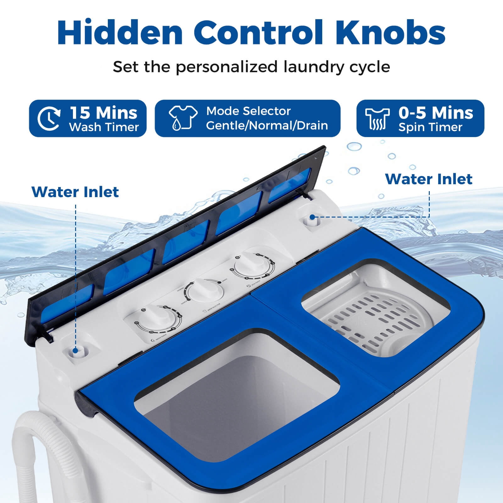 Costway 18 lbs Mini Laundry Machine with 11 LBS Washer&7 LBS Spinner Combo, Twin Tub Washer Blue & White