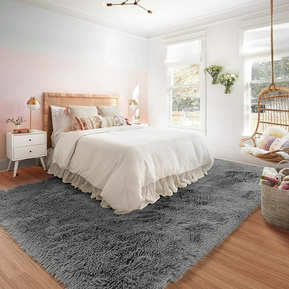 Fluffy Shag Area Rugs 5x7 for Living Room Bedroom, Soft Fuzzy Shaggy Carpet Rugs for Girls Boys Kids Indoor Floor Nursery Home Decor, Grey