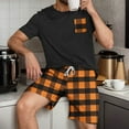 thumbnail image 2 of Lounge Sets for Men Crew Neck Short Sleeve Pullover Blouse Shorts Sets Men Plaid Casual Home Sleepwear Indoor Loungewear with Pockets, 2 of 7
