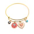 thumbnail image 1 of Pulsera con abalorio de oro rosa para mujer, pulsera ajustable, pulsera de estilo étnico con ojo azul turco Feliz Sencillez, 1 of 5