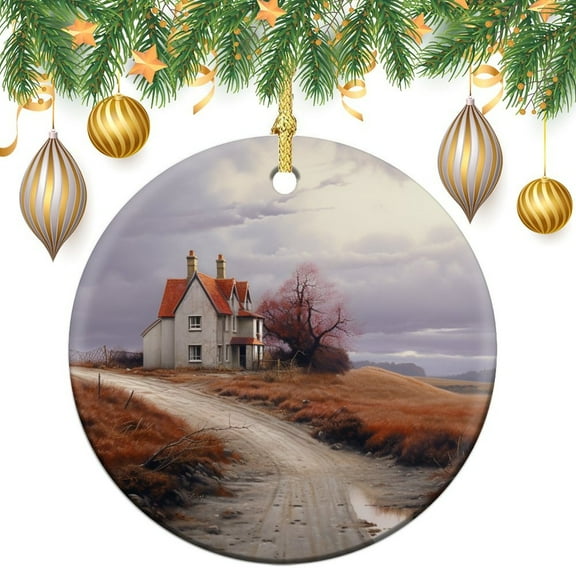 Ornament A House On A Red Roof Personalized Christmas Ornament Farmhouse Countryside Ceramic Elegant Hanging Christmas Tree Decorations Merry Xmas for Family & Friends
