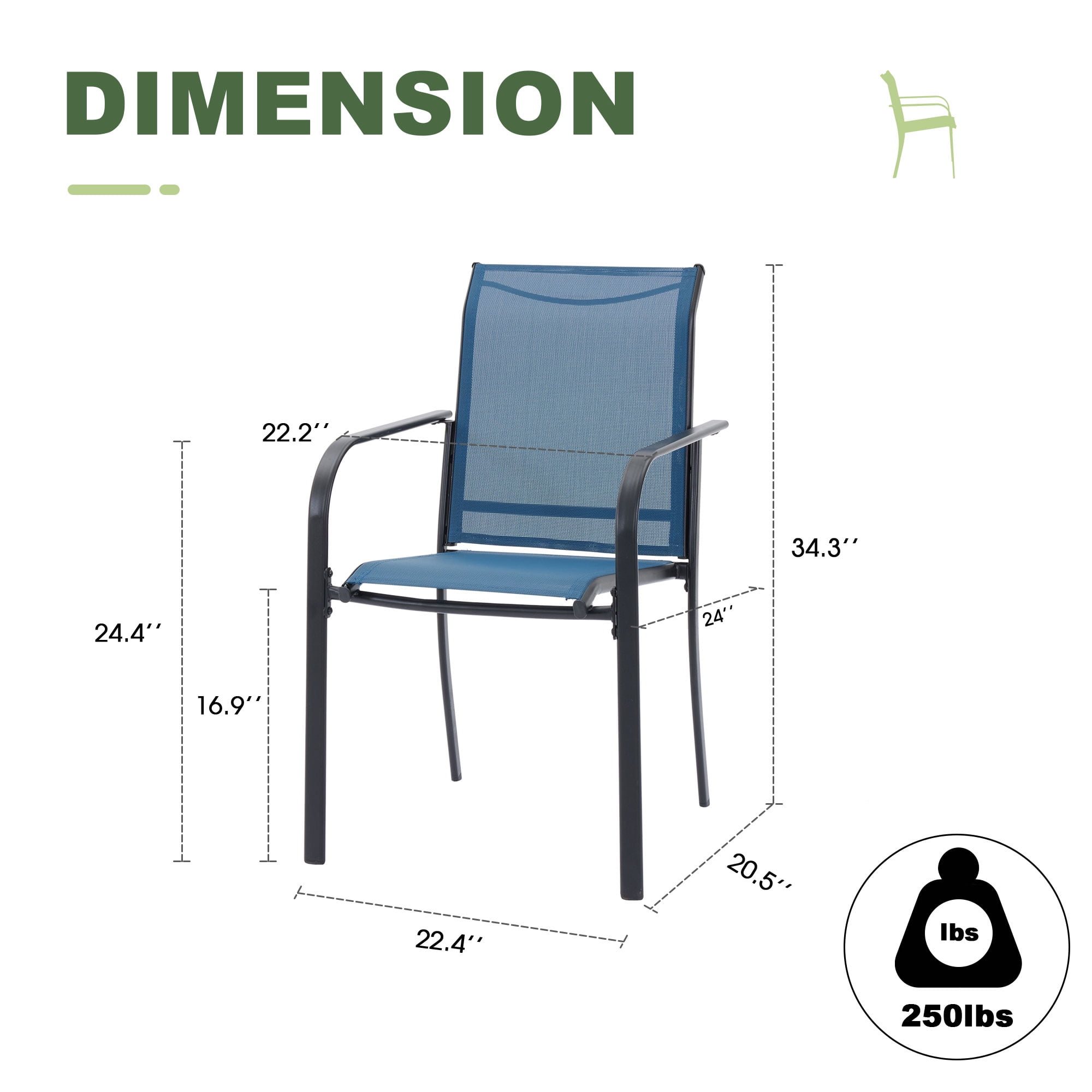 Vicllax Outdoor Dining Chair Patio Chairs Stacking Metal Modern for Deck Garden, Set of 6, Blue