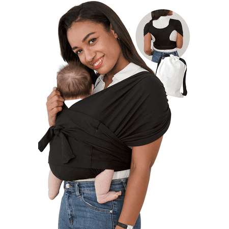 

Rush Baby Wrap Carrier Hassle-Free Moisture Wicking and Breathable Infant Sling Perfect for Newborn Babies to 44 lbs Toddlers (Black M) S068