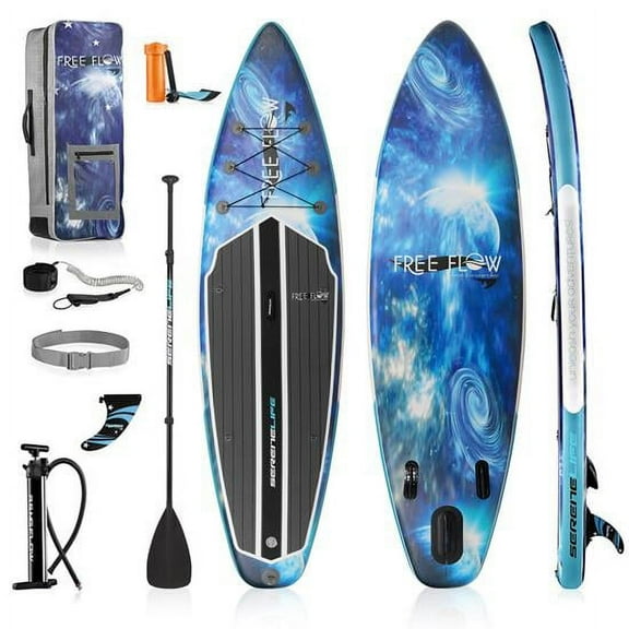 SereneLife Inflatable Stand Up Paddle Board (6 Inches Thick) with Premium SUP Accessories & Carry Bag | Wide Stance, Bottom Fin for Paddling, Surf Control, Non-Slip Deck | Youth & Adult Standing Boat