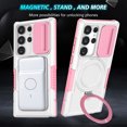 thumbnail image 5 of for Samsung Galaxy S22 Ultra Case with Camera Sliding Cover, [Compatible with MagSafe] with Magnetic Ring Kickstand, Military Grade Heavy Duty Protection Phone Case for Galaxy S22 Ultra, Pink + White, 5 of 10