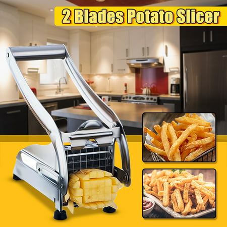 Stainless Steel French Fries Potato Chip Cutter Slicer Chopper Dicer Maker with 2 Interchangeable Blades for Fruit Veg Potato 36/64