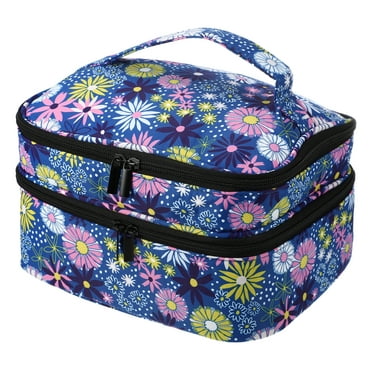 Unique Bargains 1pc Nail Polish Carrying Case Double-Layer Nail Polish Case for Manicure Tools Nylon Flower Pattern