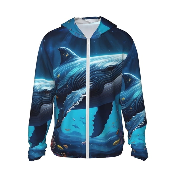 Balery Colorful Ocean Whale Sudadera ligera de manga larga con capucha y protección solar UPF 50+ para hombre y mujer, ideal para pesca y running-Large