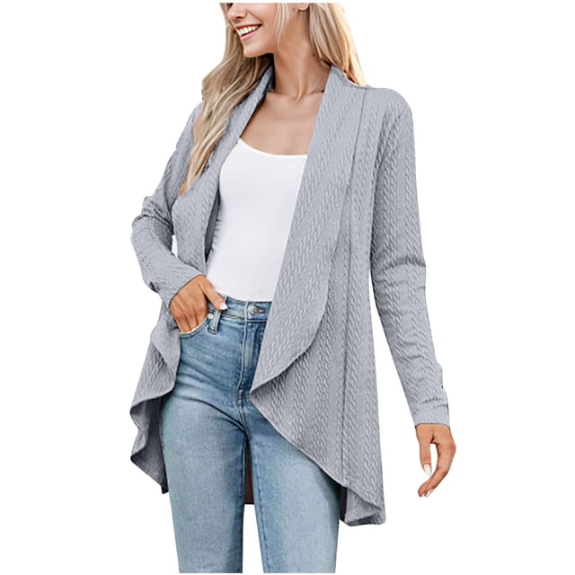 Posijego Cardigan Léger pour Femmes à Revers, Manches Longues, Tricot, Ouvert à l'Avant, Chandail Décontracté Formel de Bureau, Vêtement d'Extérieur
