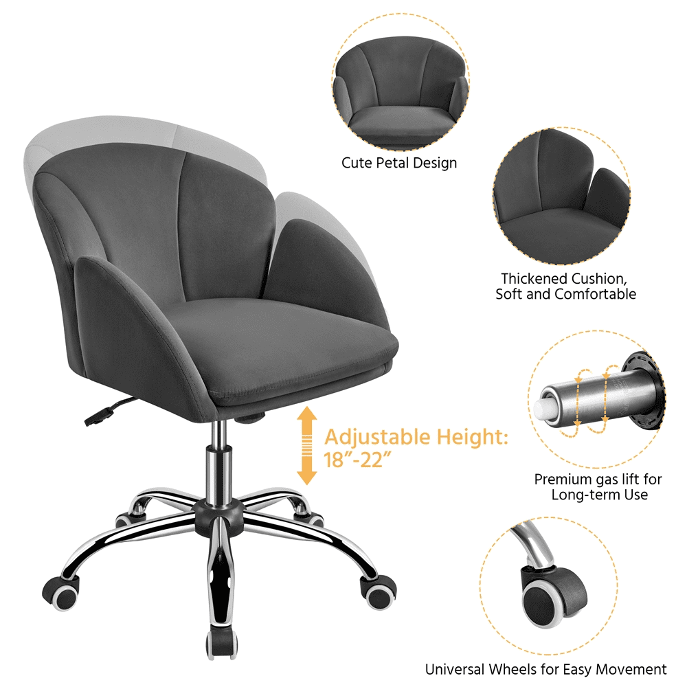 Yaheetech Modern Velvet Desk Chair for Home Office, Set of 2, Dark Gray