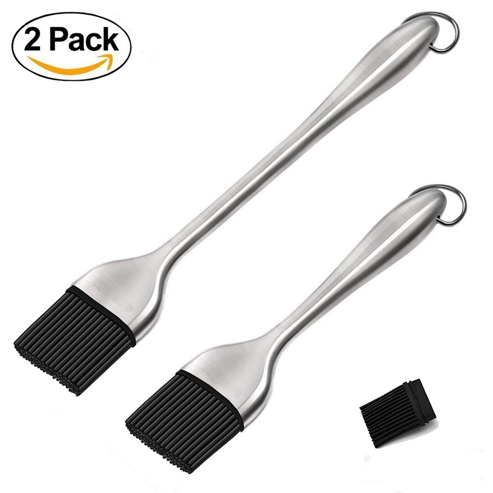 FeelGlad 2Pcs Silicone Basting Brush Set Stainless Steel Flexible