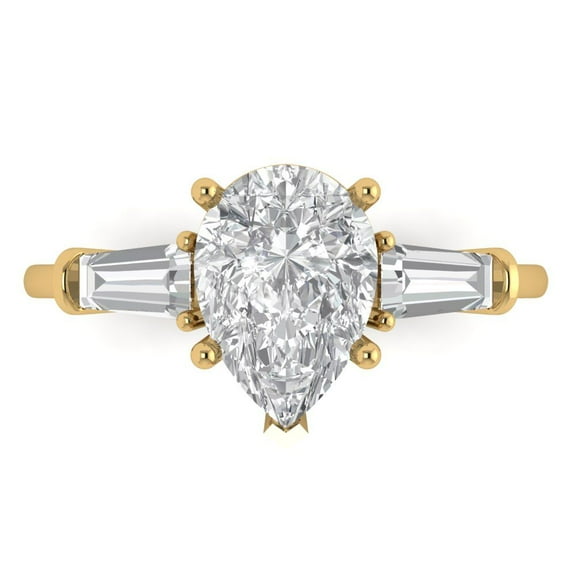 Three-Stone Engagement Ring for Women - 2.5ct Simulated Diamond in 14K Yellow Gold Promise Ring