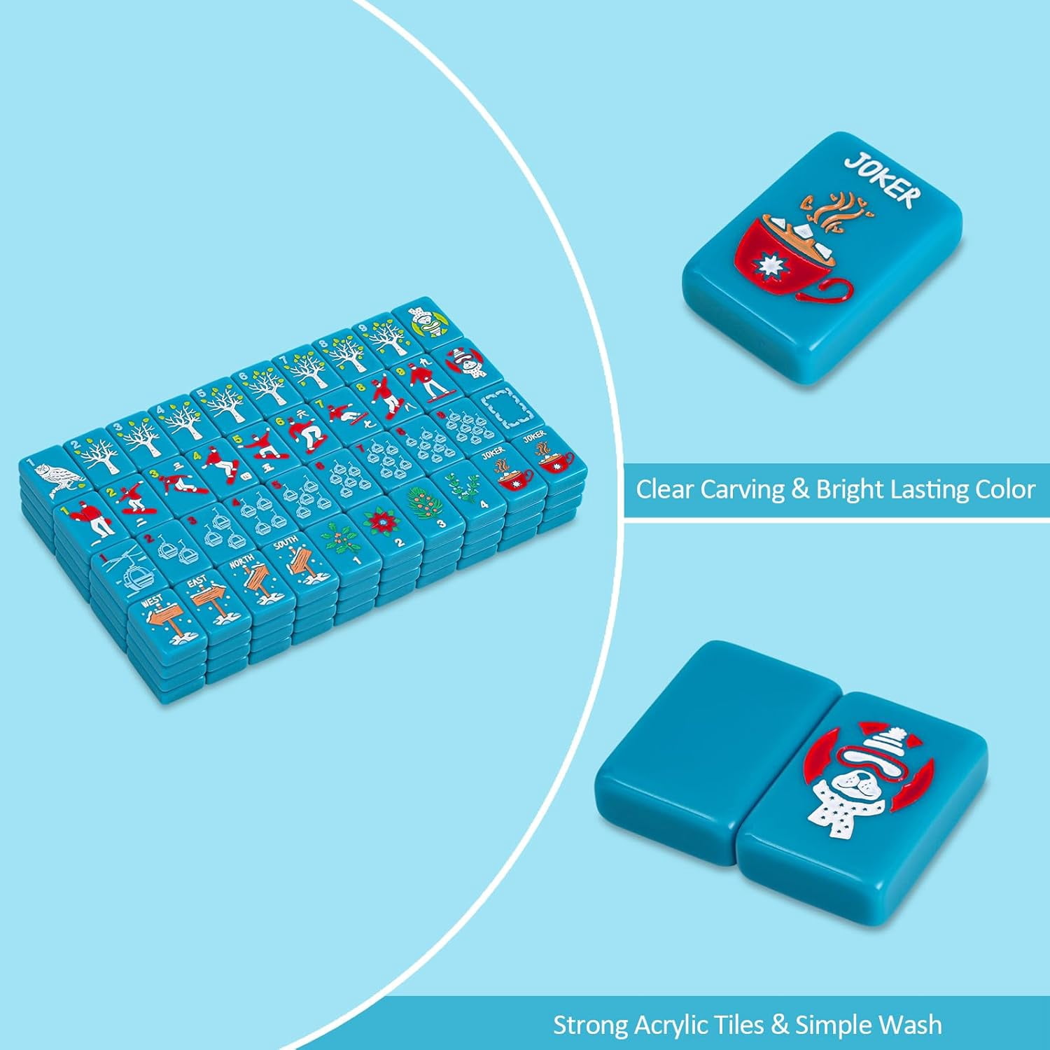 160 Acrylic American Engraved Mahjong Game Set, with White Carrying Bag and Accessories Mahjong Tiles