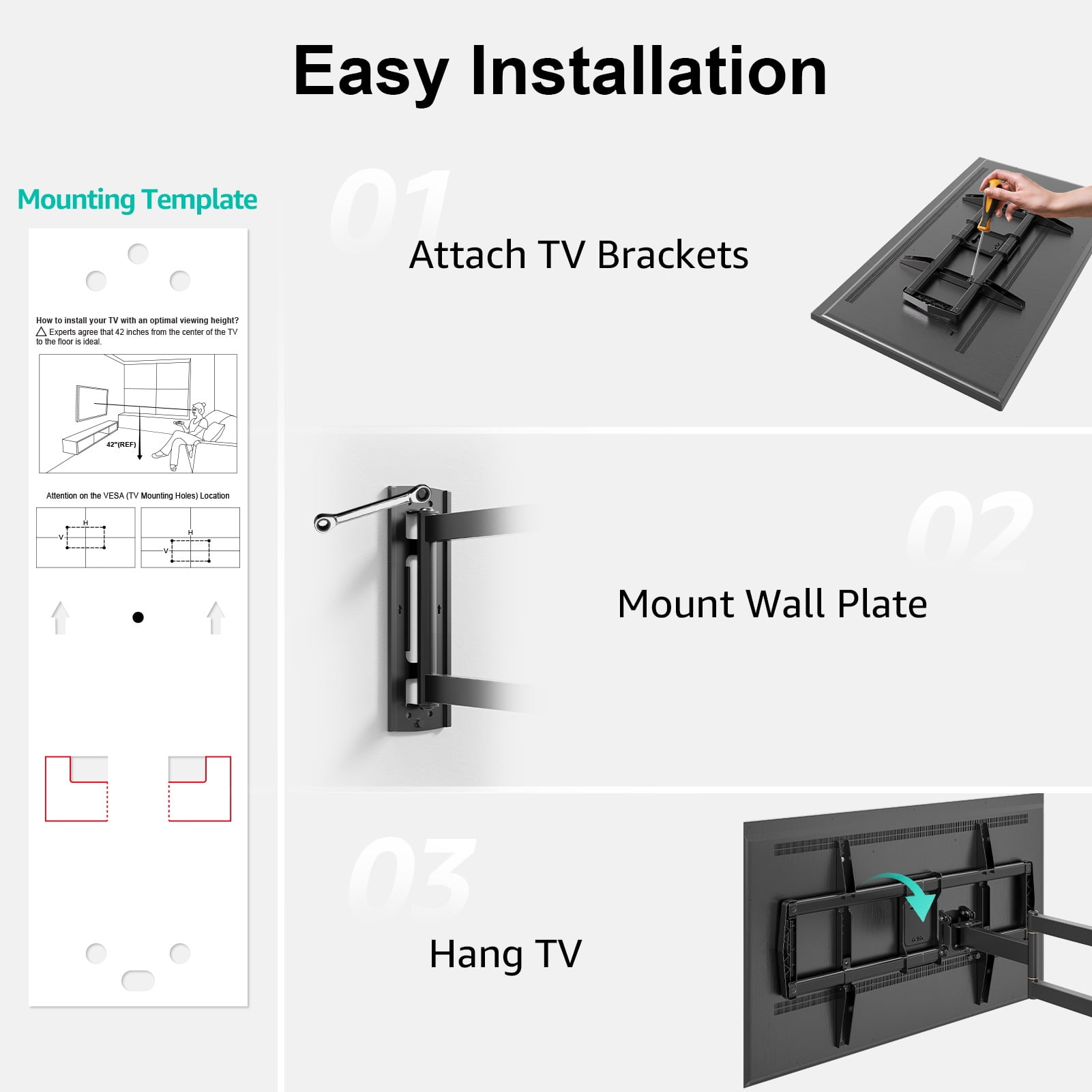 MOUNT PRO Full Motion TV Wall Mount 37.9" Long Arm TV Wall Mount for Most 42-75 Inch TVs, Max VESA 600x400mm and 99lbs Corner TV Wall Mount  with Long Extension & Tilt & Swivel Articulating Arm