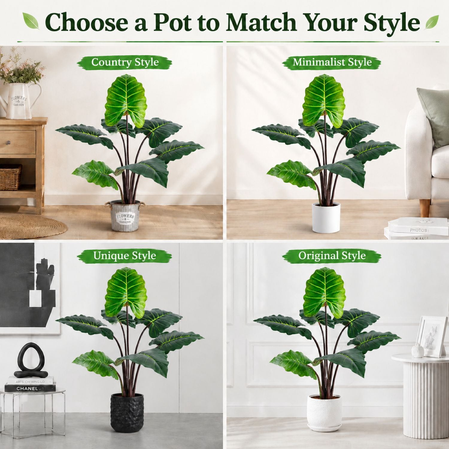 Easy4Home 3.8FT Artificial Plant Fake Caladium Plant Potted Indoor Faux Floor Plant for Home Office Decor, Green