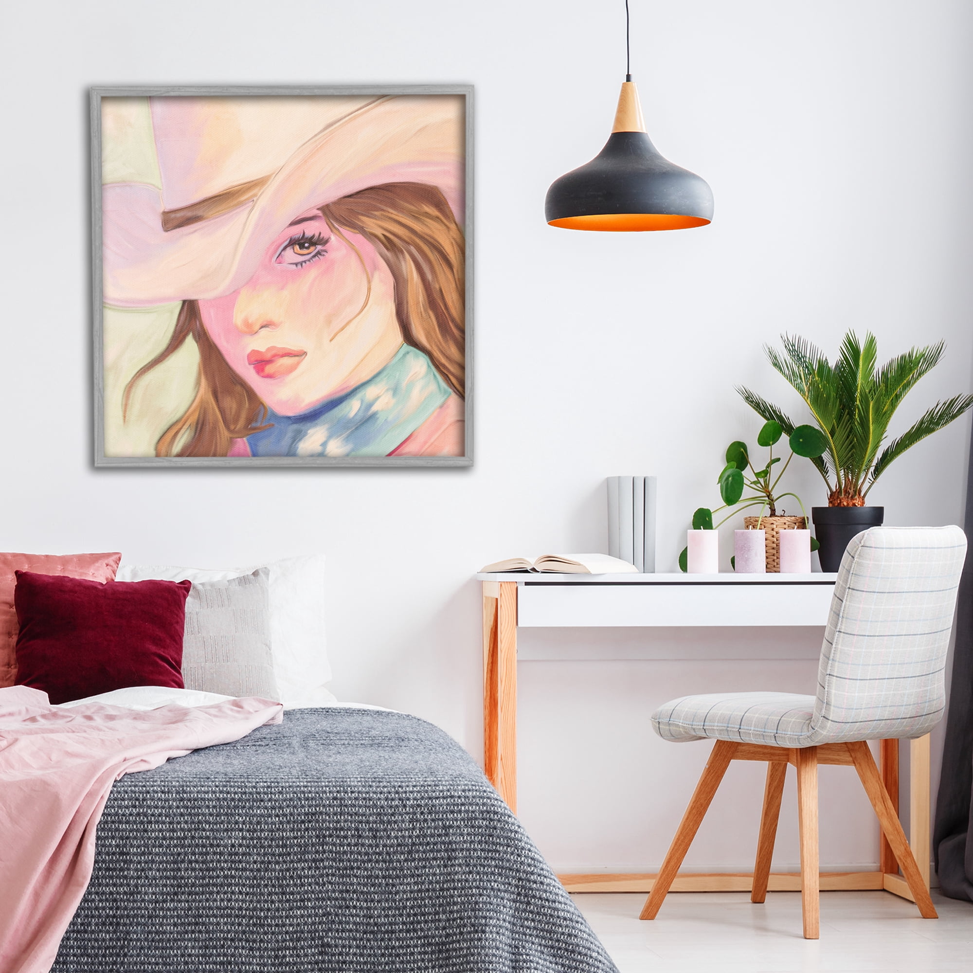 Pastel Cowgirl Brunette Gray Framed Giclee Art, design by Kim Allen
