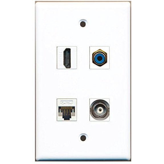 RiteAV - 1 Port HDMI 1 Port RCA Blue 1 Port BNC 1 Port Cat5e Ethernet White Wall Plate