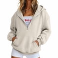 thumbnail image 5 of HOSIA Quarter Zip Hoodie for Women Lounge Outfit Boho Loose Comfy Lounge Hooded Sweatshirts Hiking Outfit Sports Tunic Tops Loose Loose Casual Fashion Track Jacket with Pockets Beige L, 5 of 9