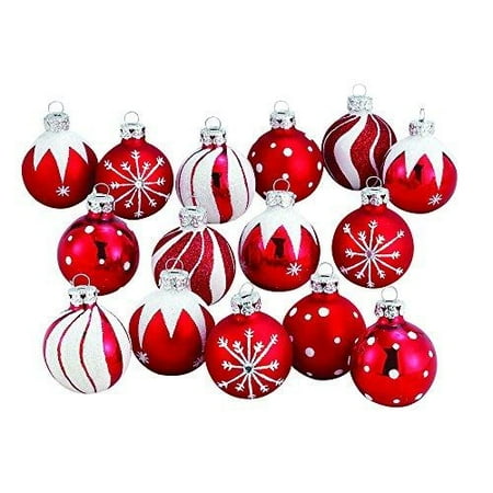 - Kurt Adler 1.57-Inch Red/White Decorated Glass Ball Ornament set of 15