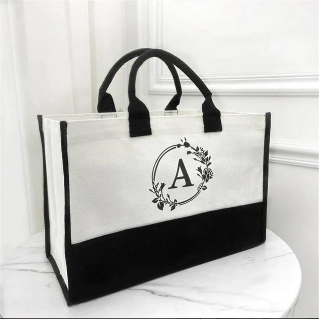 Uklsqma Sac à Main en Toile pour Femmes Zzp251242838 / Sac de Plage en Coton avec Impression de Lettres / Intérieur Doublé Résistant à l'Eau Durable / Sac de Mode Spacieux pour Magasinage d'Été Voyage Pique-Nique Gym