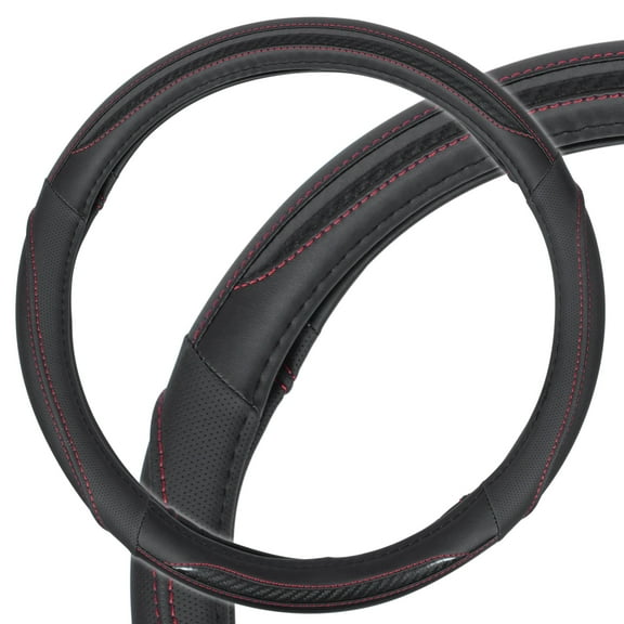 BDK UltraSport Steering Wheel Cover - Perforated Microfiber Leather with Carbon Fiber Detail & Contrast Stitching Black w/Red Stitching