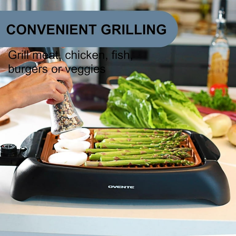 Ovente Electric Cooking Grill 13 x 10 Inch Nonstick Cast Iron Flat Plate with Oil Drip Pan & Temperature Control, Indoor Kitchen or Outdoor Easy Clean Compact for BBQ Grilling Meat, Copper GD1632NLCO Ovente Electric Cooking Grill 13 x 10 Inch Nonstick Cast Iron Flat Plate with Oil Drip Pan & Temperature Control, Indoor Kitchen or Outdoor Easy Clean Compact for BBQ Grilling Meat, Copper GD1632NLCO