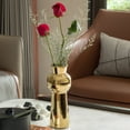 thumbnail image 2 of 10.5" H Decorative Ceramic Ball Neck Flower Table Vase, Shiny Metallic Gold, 2 of 6
