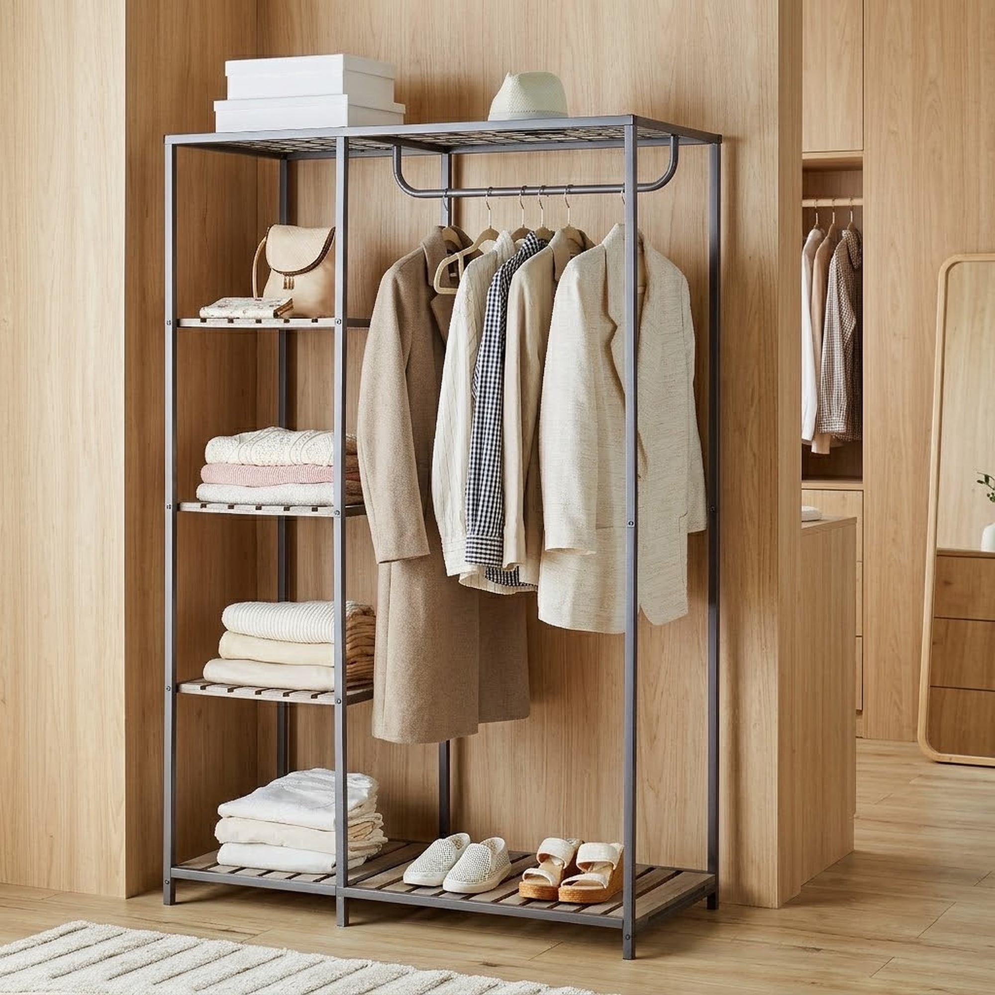 (3 pack) Better Homes & Gardens Farmhouse Gray Wood and Metal Garment Clothes Rack
