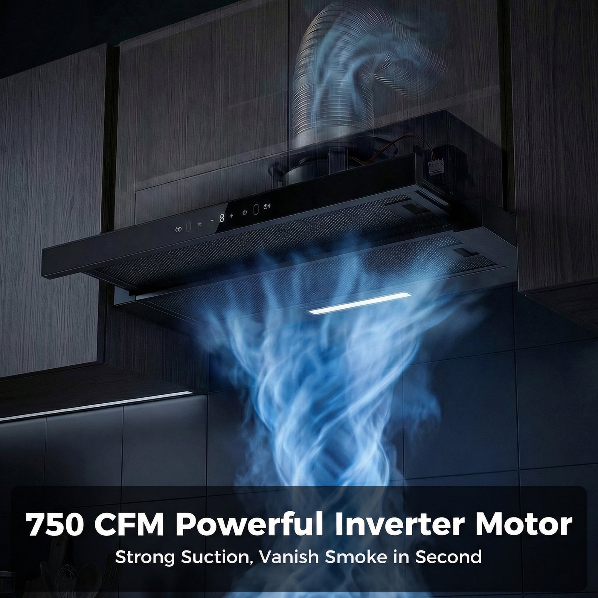 Advwin 30 Inch Range Hood Under Cabinet, 750 CFM Kitchen Vent Hood, Gesture & Touch Control, Black