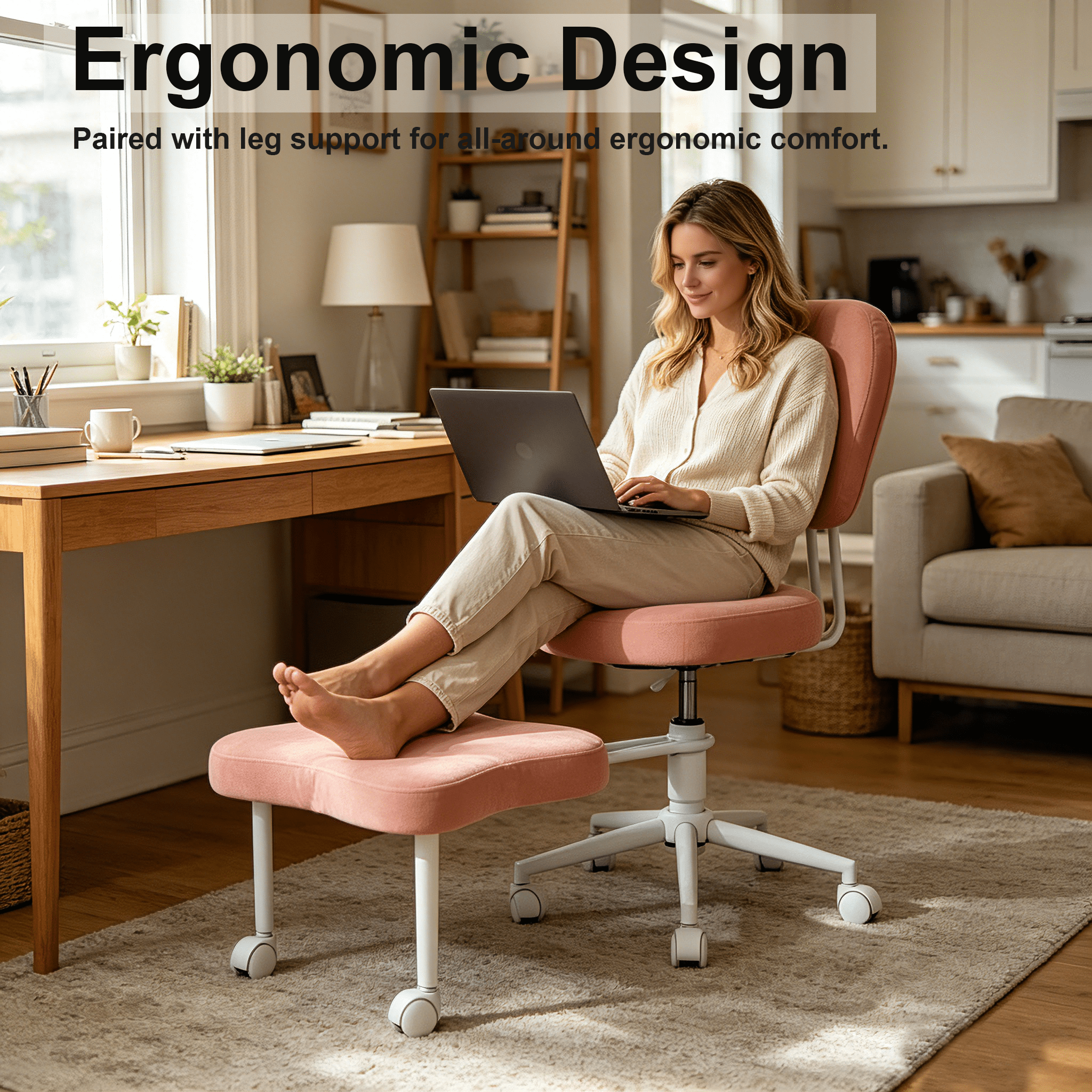 Ergonomic Meditation Chair with Lumbar Support and Height-Adjustable Cushion, Cross-Legged Seating for Office Work and Study, Pink