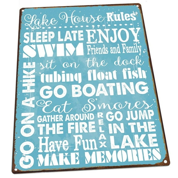 Lake House Rules 9"x12" Metal Sign, Wall Decor for Farm and Country