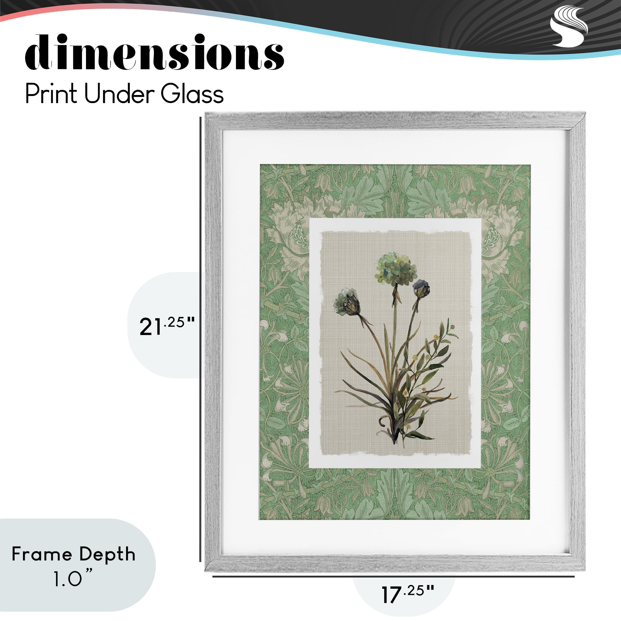 Stupell Industries Vintage Foliage in Green Gray Framed Print Under Glass, design by Carol Robinson