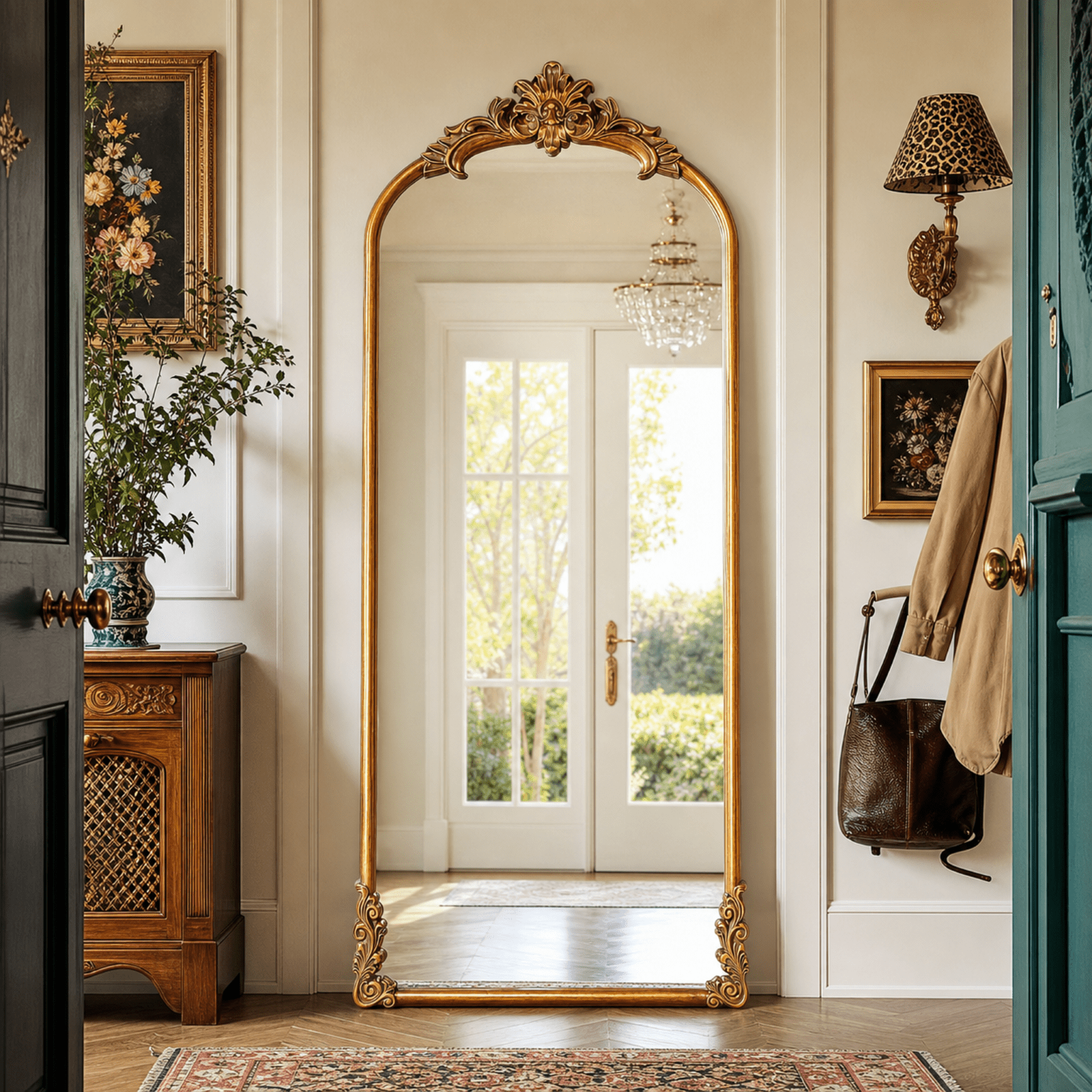 EVARNIO 69"x28" Vintage Full Length Mirror Arched Floor Mirror Baroque Style Wall Mounted Mirror Ornate Decor Mirror with Stand, Antique Bronze