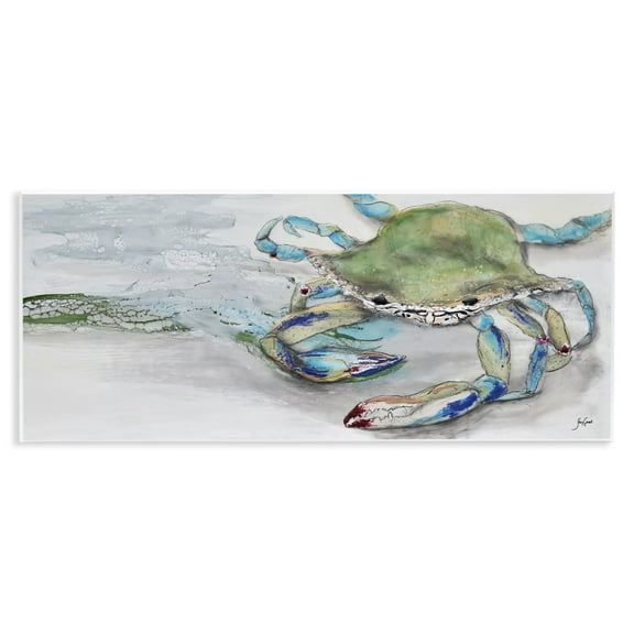 Stupell Industries Vivid Crab Beach Shoreline Nautical Landscape Scene Painting Unframed Art Print Wall Art, Design by Stacy Gresell