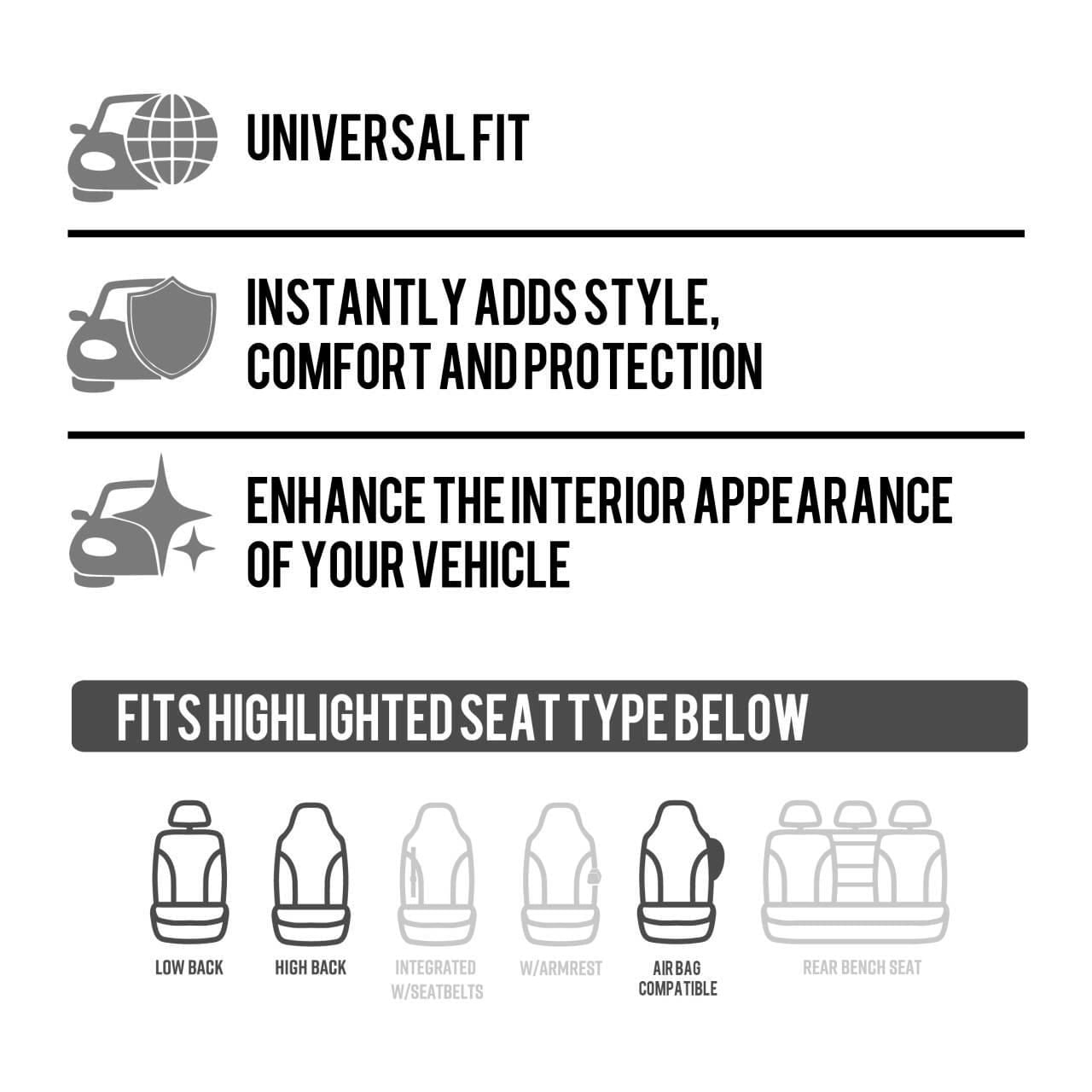 Auto Drive 1-Piece Atlanta Front Car Seat Cover Black/Grey