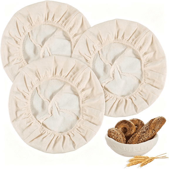 ACDANC 3 Pcs Set Cotton Bread Proofing Covers,9 Inch Round Reusable Sourdough Bowl Covers,Breathable Cotton Cloth Banneton Liner for Dough Rising and Bread Baking,Easy to Clean (White)