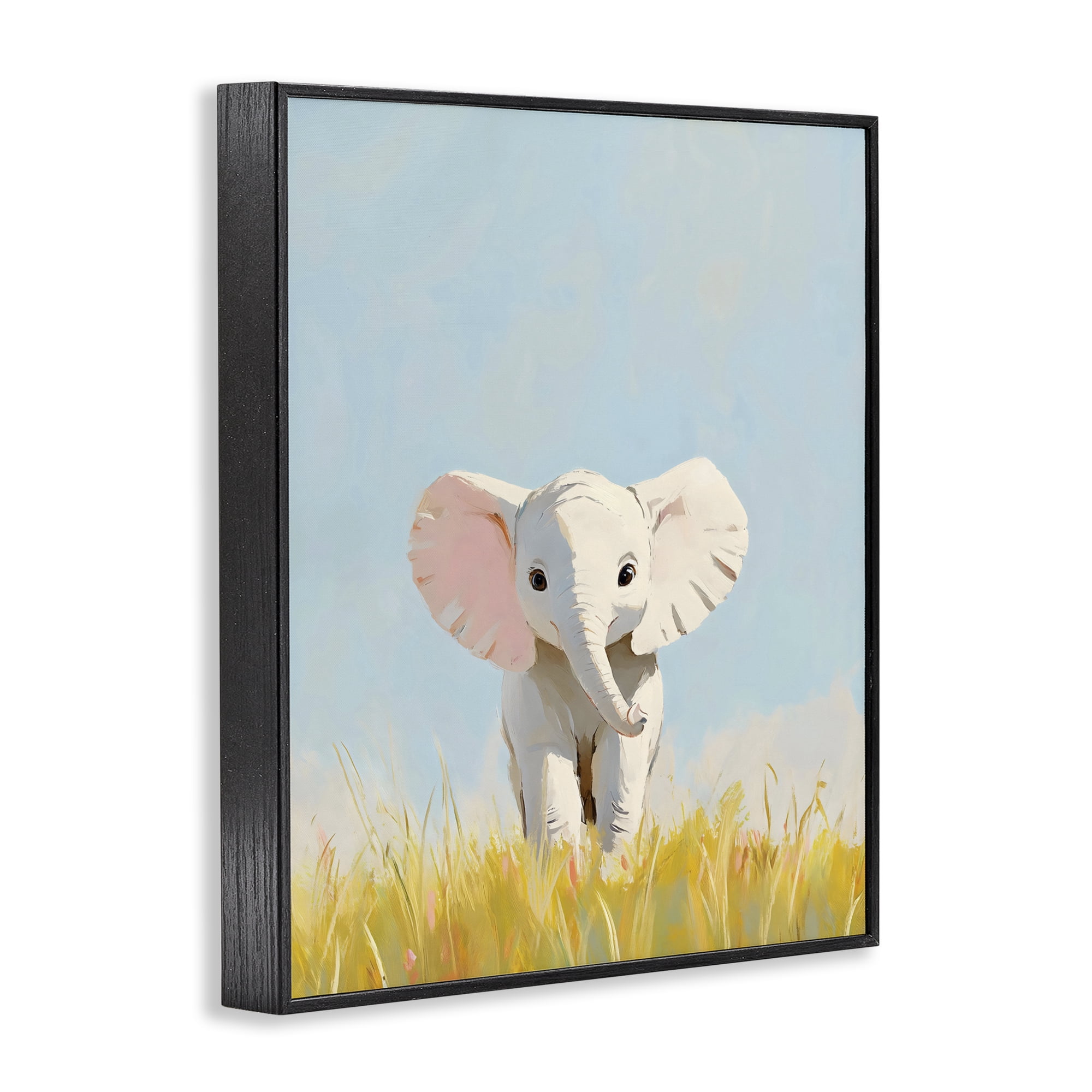 Stupell Industries White Baby Elephant in Grass Black Framed Giclee Art, design by The Prints Vibe