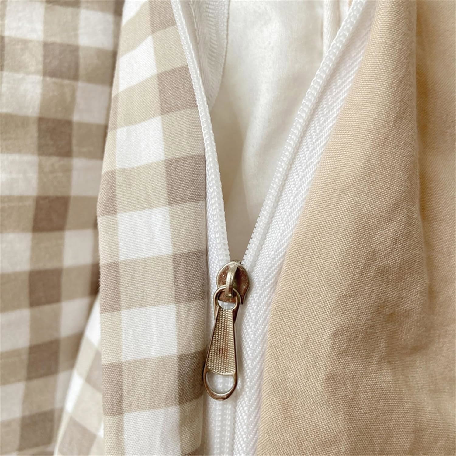 Duvet Cover Queen Size Brown Tan Plaid Checkered Comforter Cover Grid Farmhouse Bedding Set 3 Pcs Soft Breathable Washed Microfiber