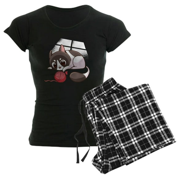 CafePress - Cute Kawaii Cat Pajamas - Women's Short Sleeve Print T-Shirt and Pants Dark Cotton Pajama Set