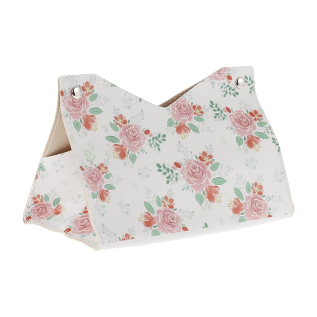 Funda de caja de pañuelos de patrón de flores duradera de 1 pieza para mesa de sala de estar, blanca y roja, de PU