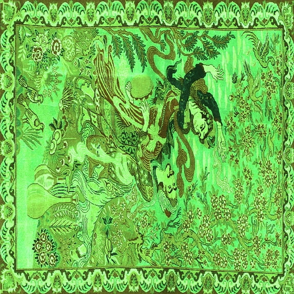 Ahgly Company Indoor Square Animal Green Traditional Area Rugs, 3' Square