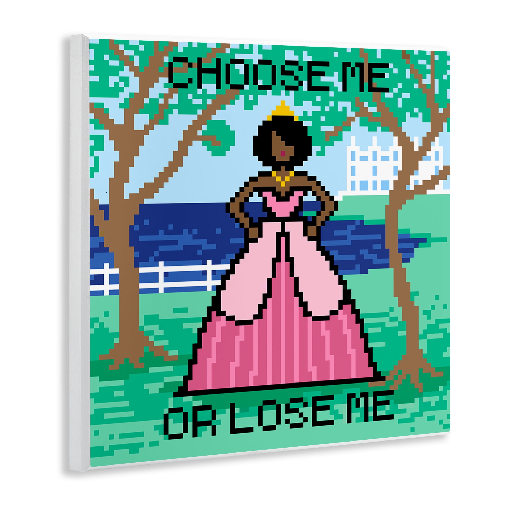 Stupell Industries Choose Me Pixel Princess People Painting Unframed Art Print Wall Art, 12 x 12
