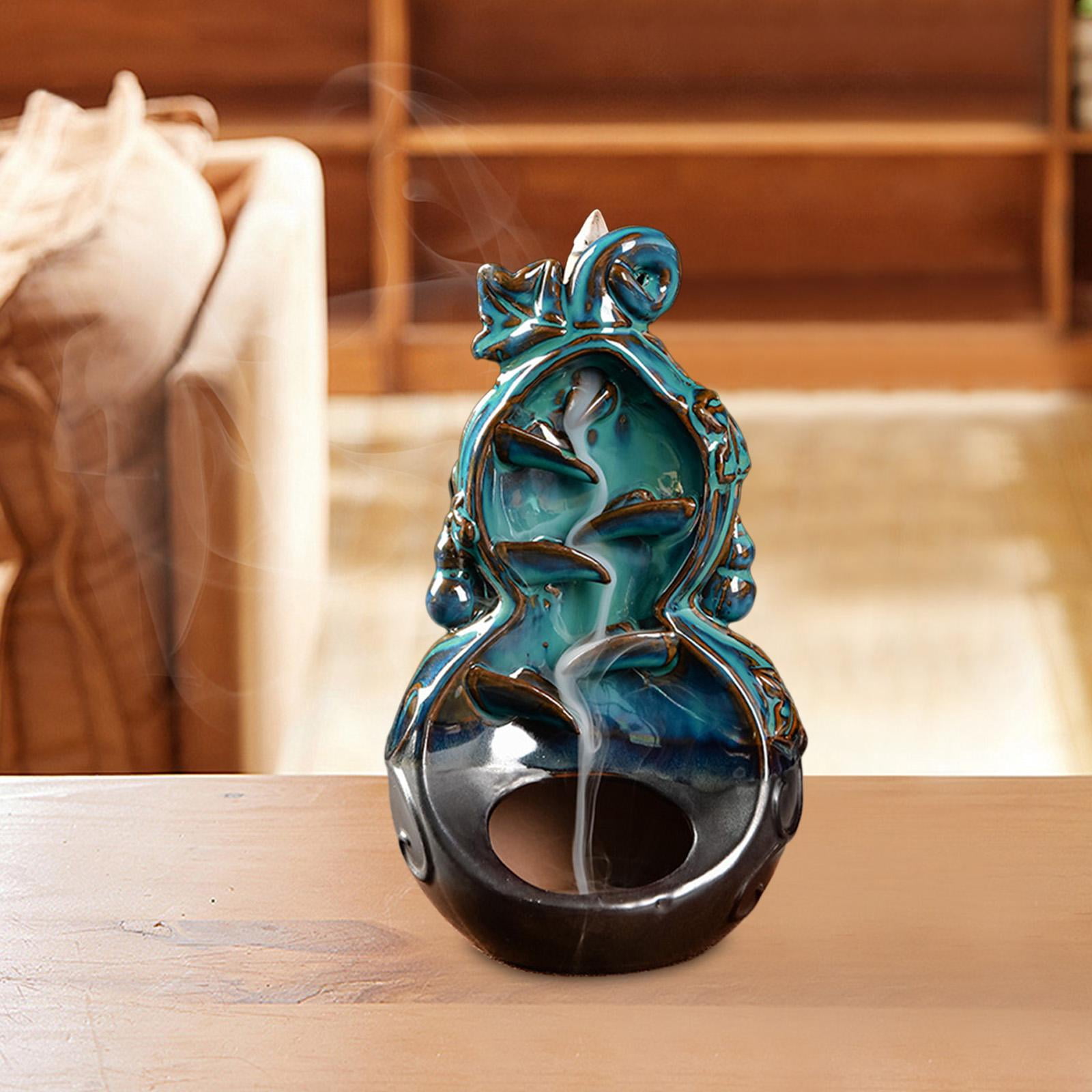 WLPZXP Gourd Backflow Incense Burner Art Crafts Aroma Ornament Waterfall Incense Holder Blue