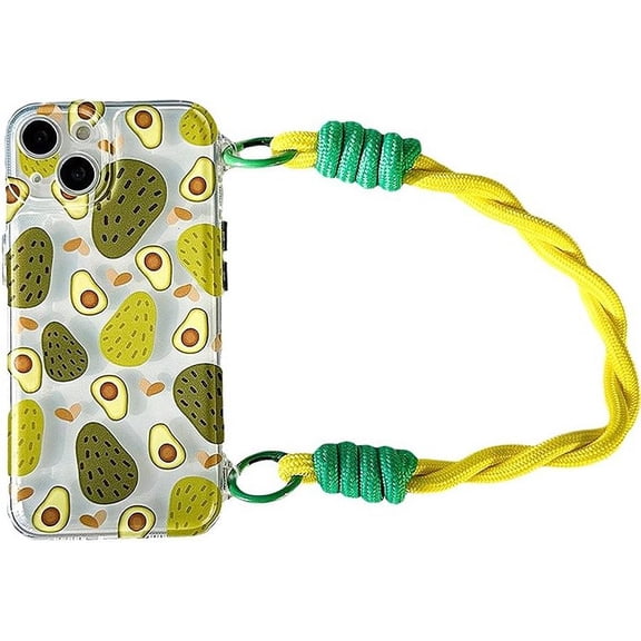 Designed for iPhone Case,Cute Avocado Pattern with Hand Bracelet Clear Camera Lens Protection Shockproof Protective Cover Phone Case (iPhone 13 Pro Max,Green)