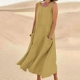 thumbnail image 2 of Puntoco Summer dresses for women 2025 Summer Cotton Linen Dress for Women Sleeveless Casual Loose Tank Dress with Pockets Yellow 10(XL), 2 of 5