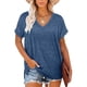 thumbnail image 2 of Minnieouse Camiseta de mujer con cuello en V, manga corta de color sólido, blusa dividida de color sólido Prendas para la parte del cuerpo Azul oscuro L Minnieouse AP003161-23, 2 of 6