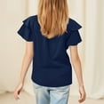 thumbnail image 5 of Taqqpue Girls Ruffle Short Sleeve T Shirts Kids V Neck Casual Shirts Pleated Flowy Solid Color Loose Fit Blouse Cute Fashion Tees Tops 5-14 Years, 5 of 9